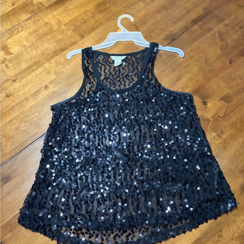 Fun & Flirt Black Sequin Tank Top